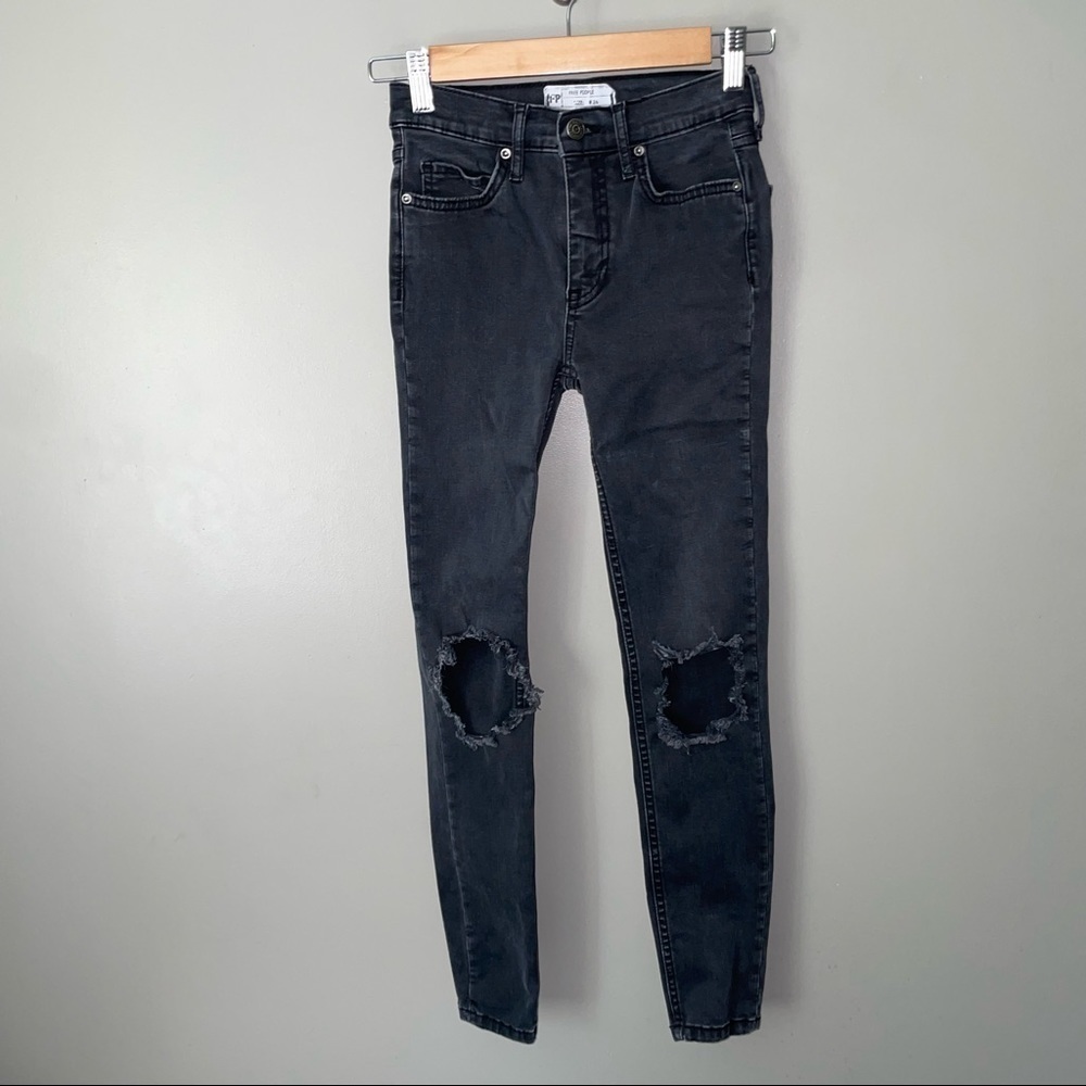 Free people distressed black skinny jeans